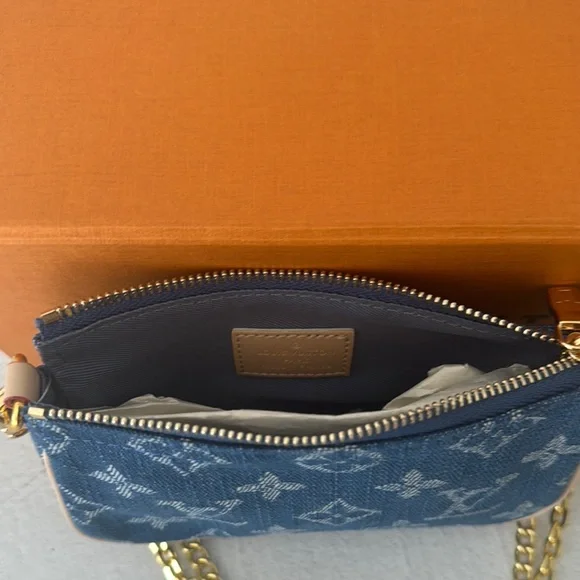 UPCYCLED Louis Vuitton Monogram Blue Denim Mini Pouchette - Picture 7 of 11